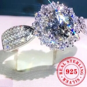 Luxury 925 Sterling Silver Paved Shiny Zirconia Ring Women size 9